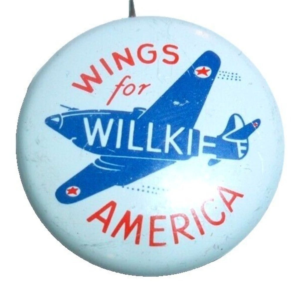 Vintage 1940 Wendell Willkie Wings‎ for Willkie America Political Pinback Button